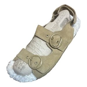 Zara  faux Fur Lined Buckled Flat Leather Sandal